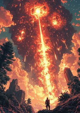 Fiery Sky Pixel Art Landscape