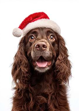 Sussex Spaniel Dog with Santa Hat