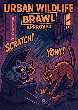 Urban Wildlife Brawl Cartoon Illustration