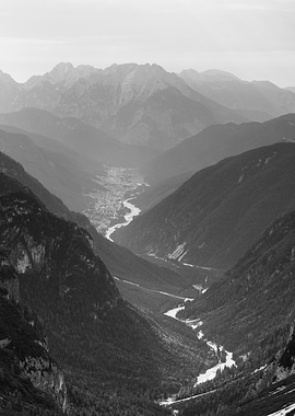 Monochrome Mountain Valley Landscape in Val di Fassa