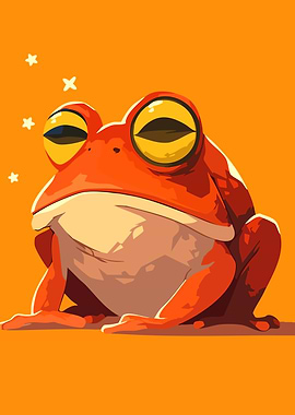 Red Tropical Frog Toad Funny Cartoon Minimalist Illustration Art