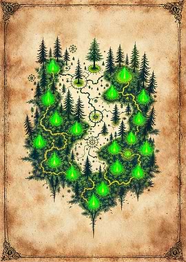 Fantasy Forest Map with Glowing Markers
