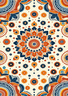 Floral Mandala Pattern in Orange and Blue