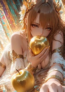 Anime Girl with Golden Apples