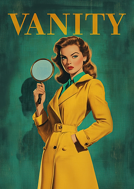 Femme Fatale in Yellow – Retro Pulp Mirror Power Illustration