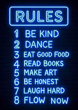 Neon Rules for Life Sign