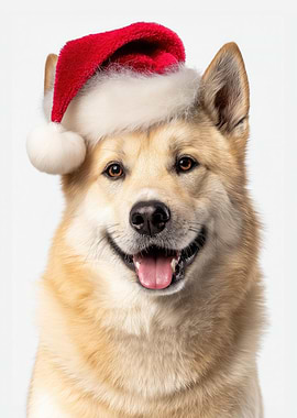 Norwegian Buhund Dog with Santa Hat Portrait
