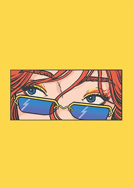 Woman's Eyes with Sunglasses on Yellow