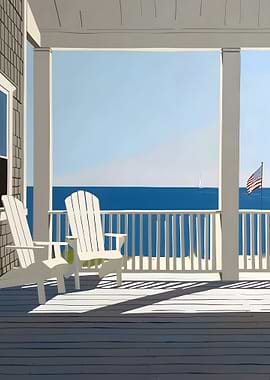 Coastal Porch View with American Flag