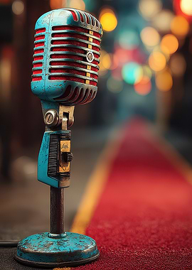 Vintage Microphone on Red Carpet