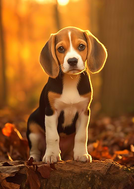 Adorable Beagle Puppy in Autumn Light