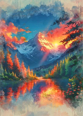 Radiant Serenity: Sunset Over the Alpine Mirror