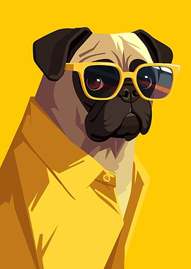Preppy Yellow Fahsion Pug Minimalist Dog Art Illustration