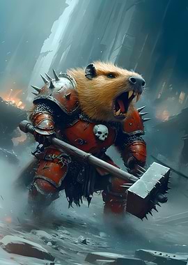 Capybara Warrior with Spiked Hammer