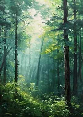 Sunlit Forest Painting