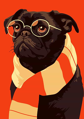 Autumn Pug Funny Cute Pop Art illustration Minimalist Art