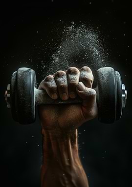 Muscular Hand Gripping Dumbbell with Chalk Dust