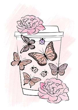 Romantic Coffee cup with butterflies