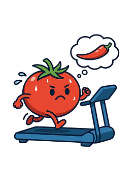 Tomato on Treadmill Cartoon Illustration