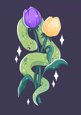 Snake with Tulips Illustration