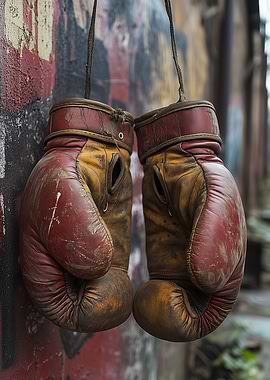 Vintage Boxing Gloves Hanging on Wall