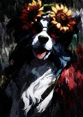 Dog Pickles with Sunflowers and Sunglasses Painting