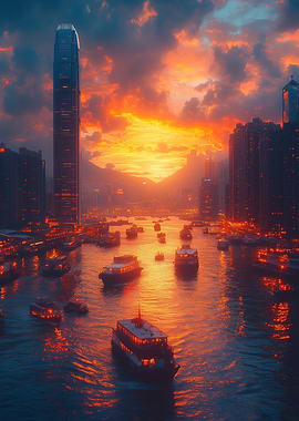 Hong Kong cityscape at sunset