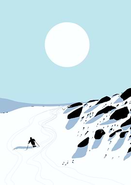 Skier on Snowy Mountain Landscape
