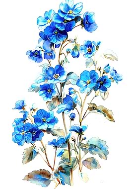 Blue Flowers Watercolor Painting