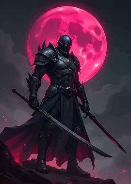 Dark Knight with Swords under Moon