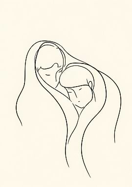 Minimalist Mother and Child Minimalist Line Art