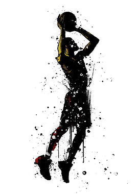 Basketball Player Silhouette with Splatter Effect