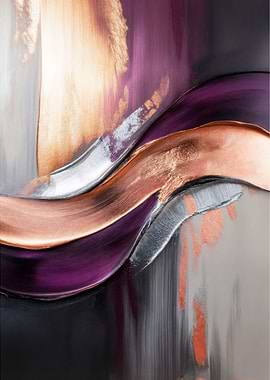 Metallic Waves Abstract Purple Copper Silver