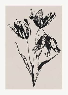 Black and White Floral Art Print