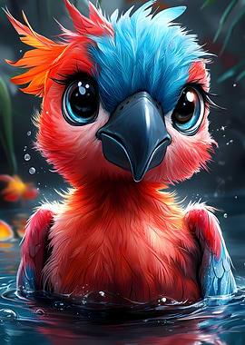 Cute Parrot in Water