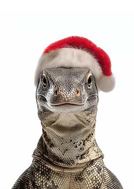 Monitor Lizard Wearing Santa Hat