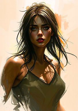'She Glows Anyway' Portrait of a Woman in Tank Top Soft Contemporary Beauty Artwork