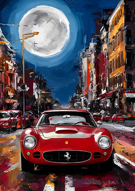Red Ferrari in City at Night