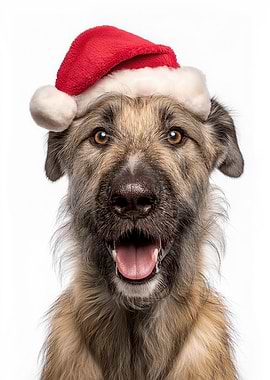Belgian Laekenois Dog with Santa Hat Portrait