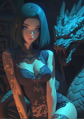 Anime Girl with Dragon