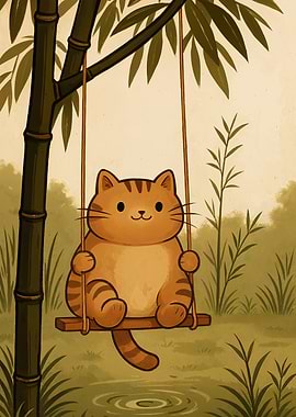 Cute Cat on a Swing