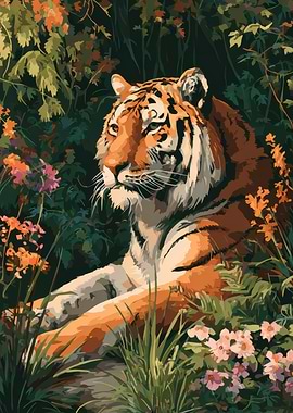 Tiger in Jungle Illustration