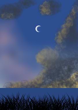 Crescent Moon and Cloudy Sky