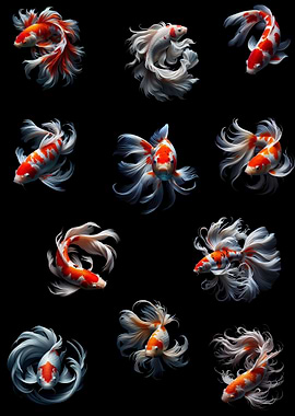 Koi Fish Collection on Black Background
