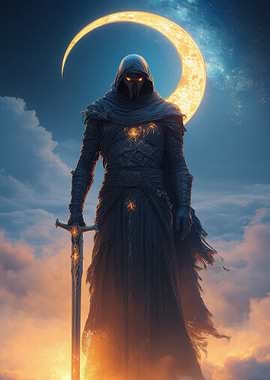 Dark Warrior Under Crescent Moon