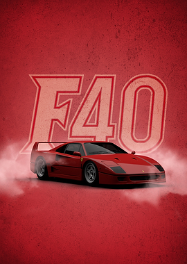 Red Ferrari F40 Car Poster