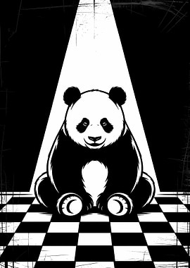 Panda in the Spotlight – Monochrome Chess Stage