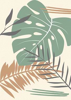 Abstract Tropical Leaves Beige