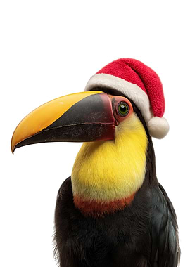 Festive Toucan with Santa Hat