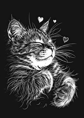 Dreamy Cat with Hearts